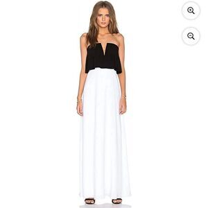 BCBGMAXAZRIA Elegant Alyse Strapless Color-Blocked Gown, 12 White/Black